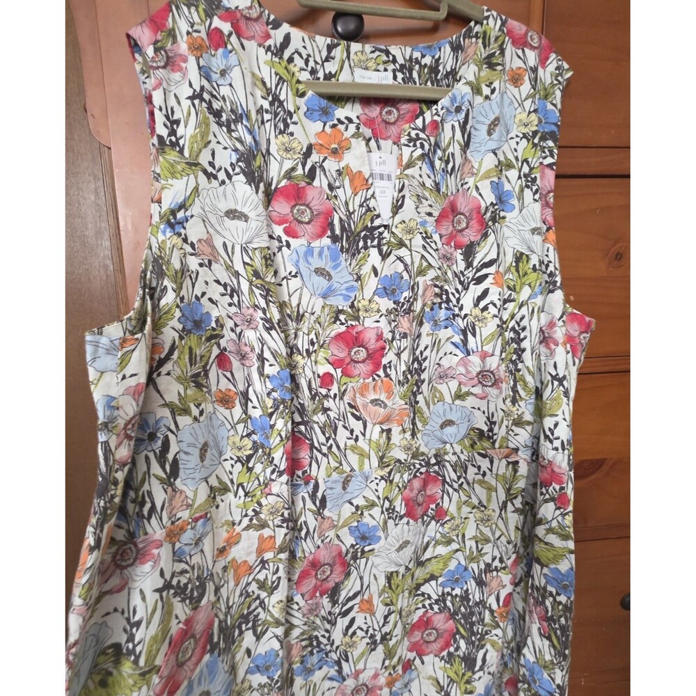 NWT J Jill Love Linen Dress Size 4X Floral Sleeveless Pockets Mini Pastel Linen - Picture 2 of 12